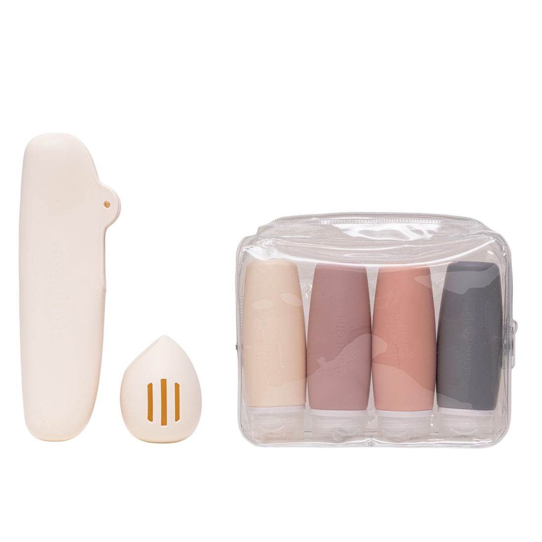 Reiseflasker + etui til beautyblender og sminkekost