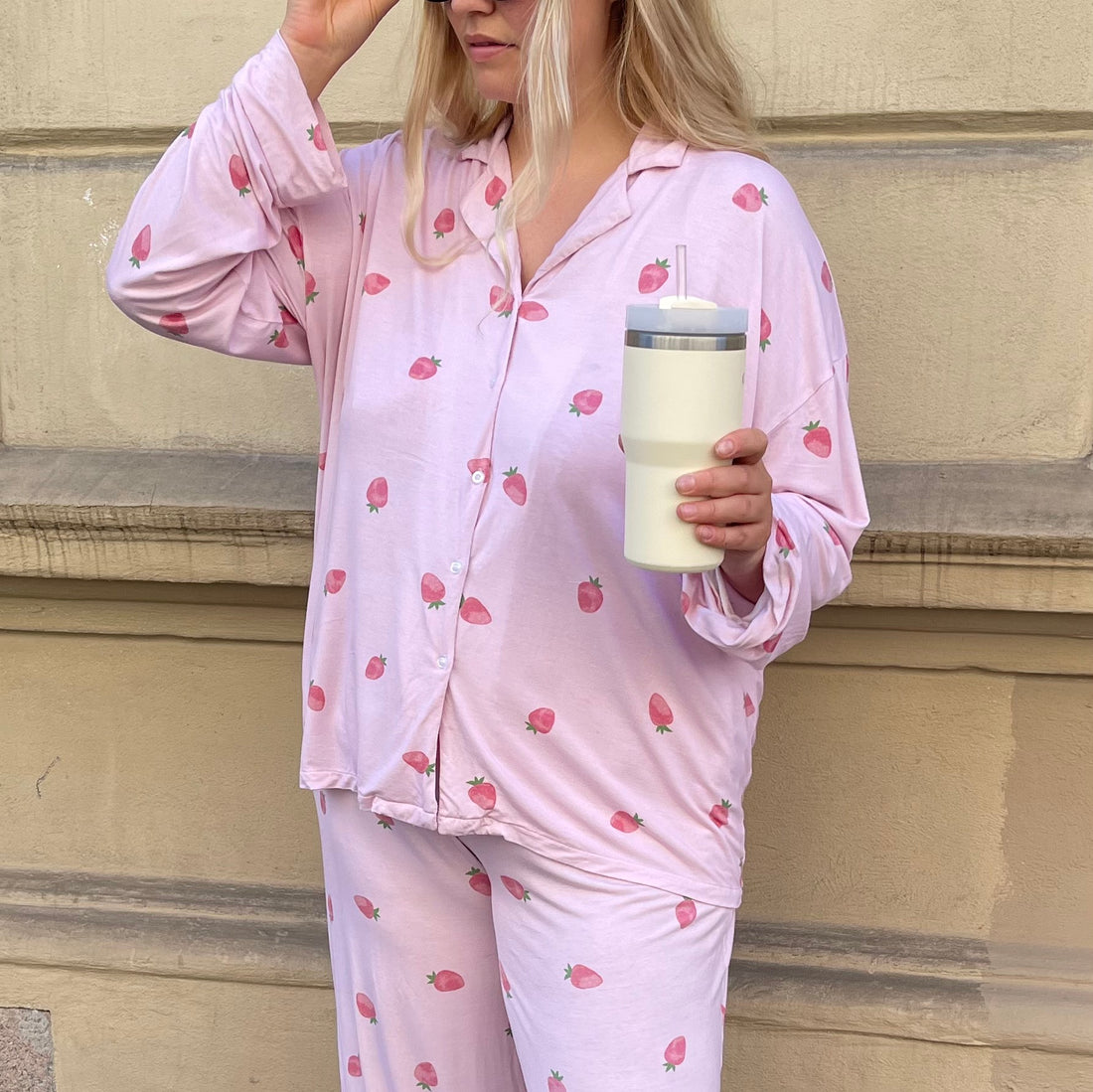 Strawberry pyjamas skjorte - rosa