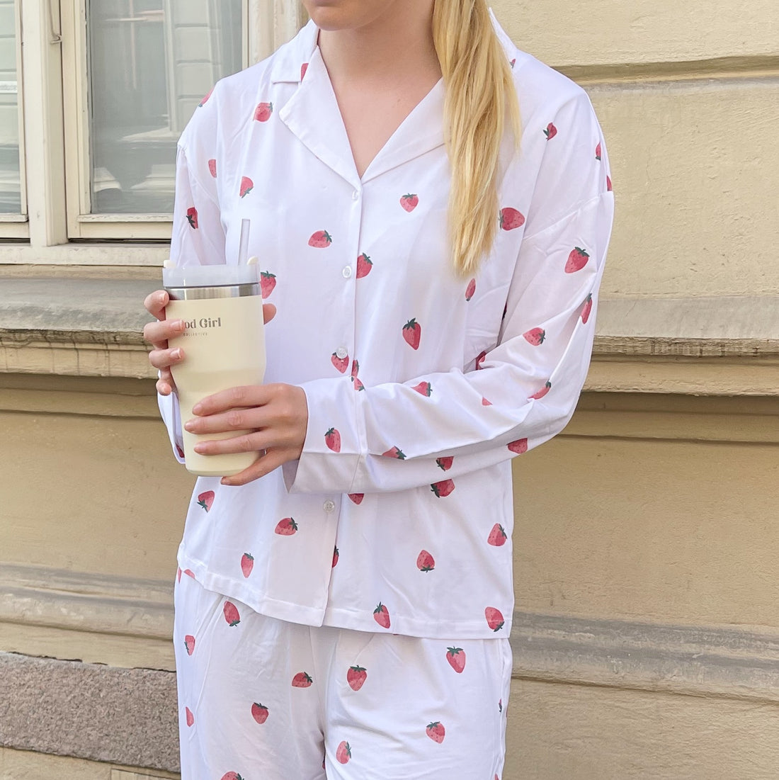 Strawberry pyjamas skjorte- hvit