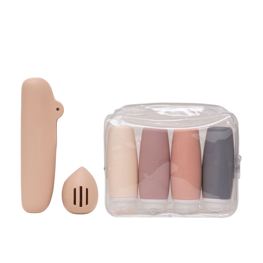 Reiseflasker + etui til beautyblender og sminkekost